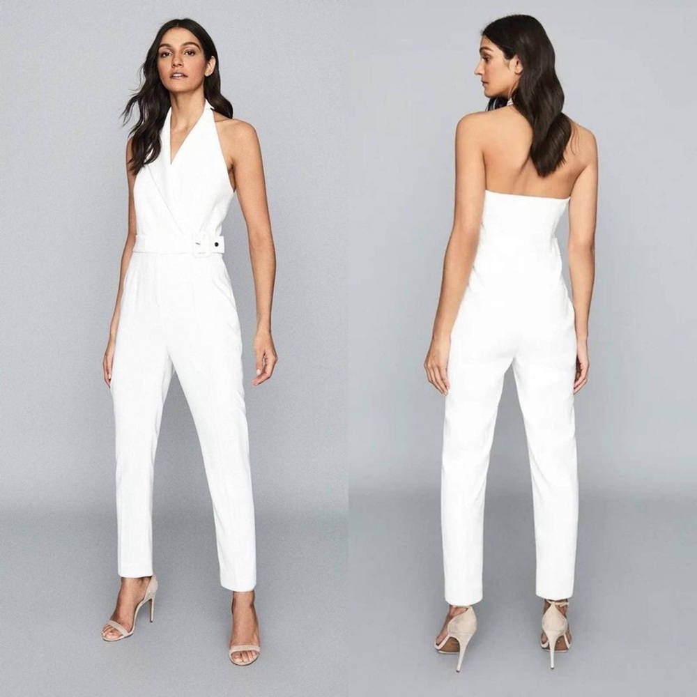 Reiss Belinda Belted Waist Tux Jumpsuit